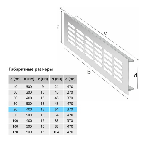 Вентиляционная решетка Благовест 80x400, матовый метал