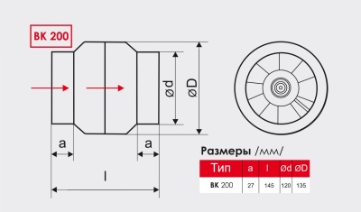 Канальный вентилятор ВК 200 с биметаллическим термостатом