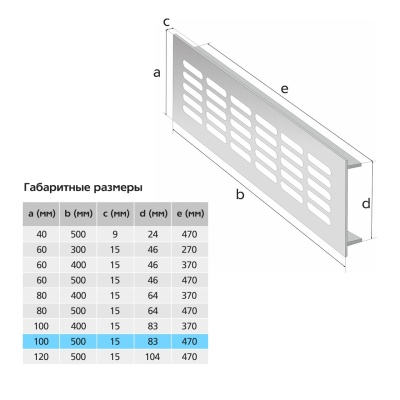 Вентиляционная решетка Благовест матовый метал (500x100 мм)